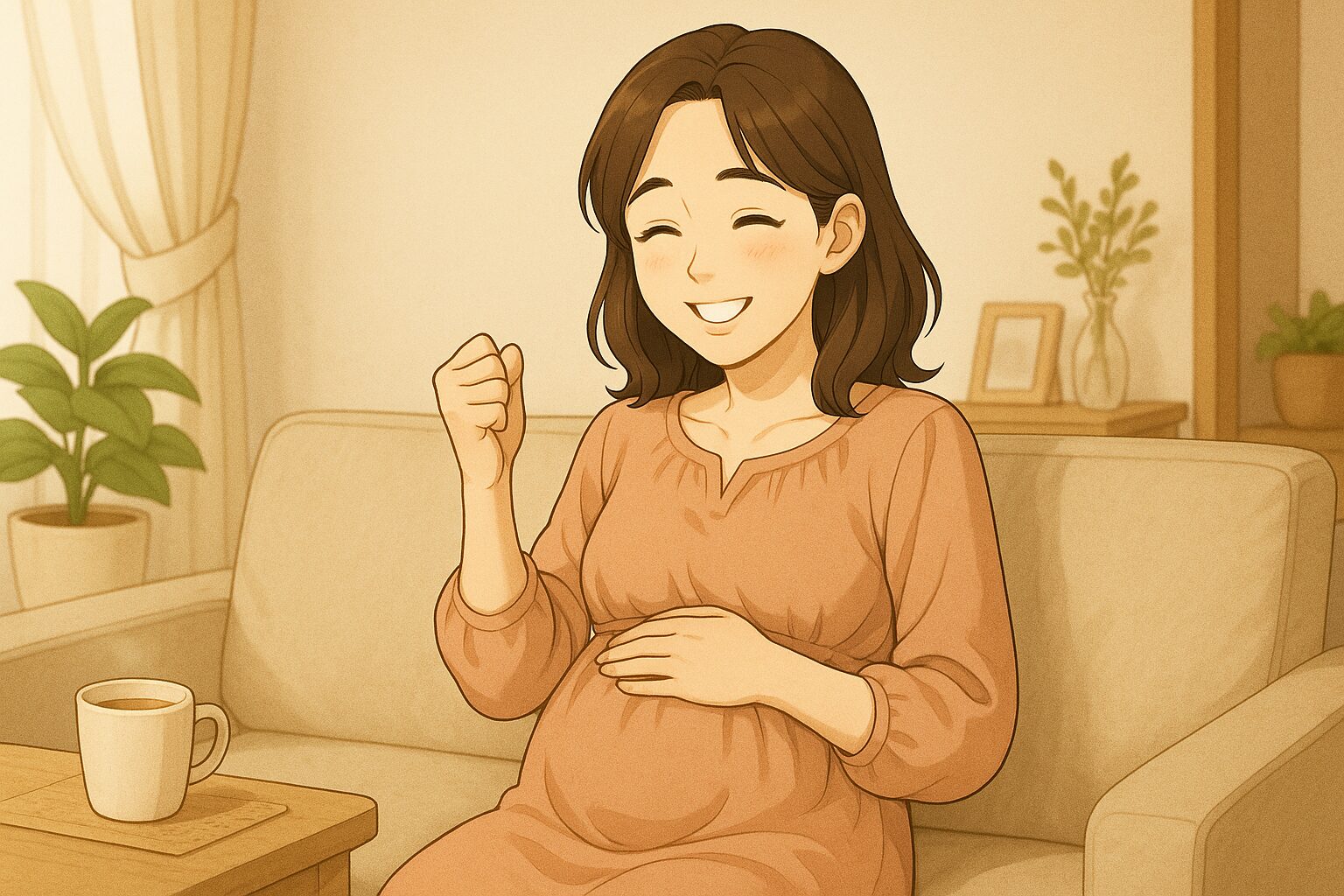 パルシステムのベイビー＆キッズ特典を理解できて喜んでいる30代妊娠中女性