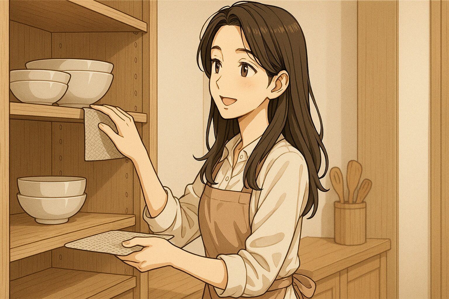 食器棚の中に滑り止めシートを敷く