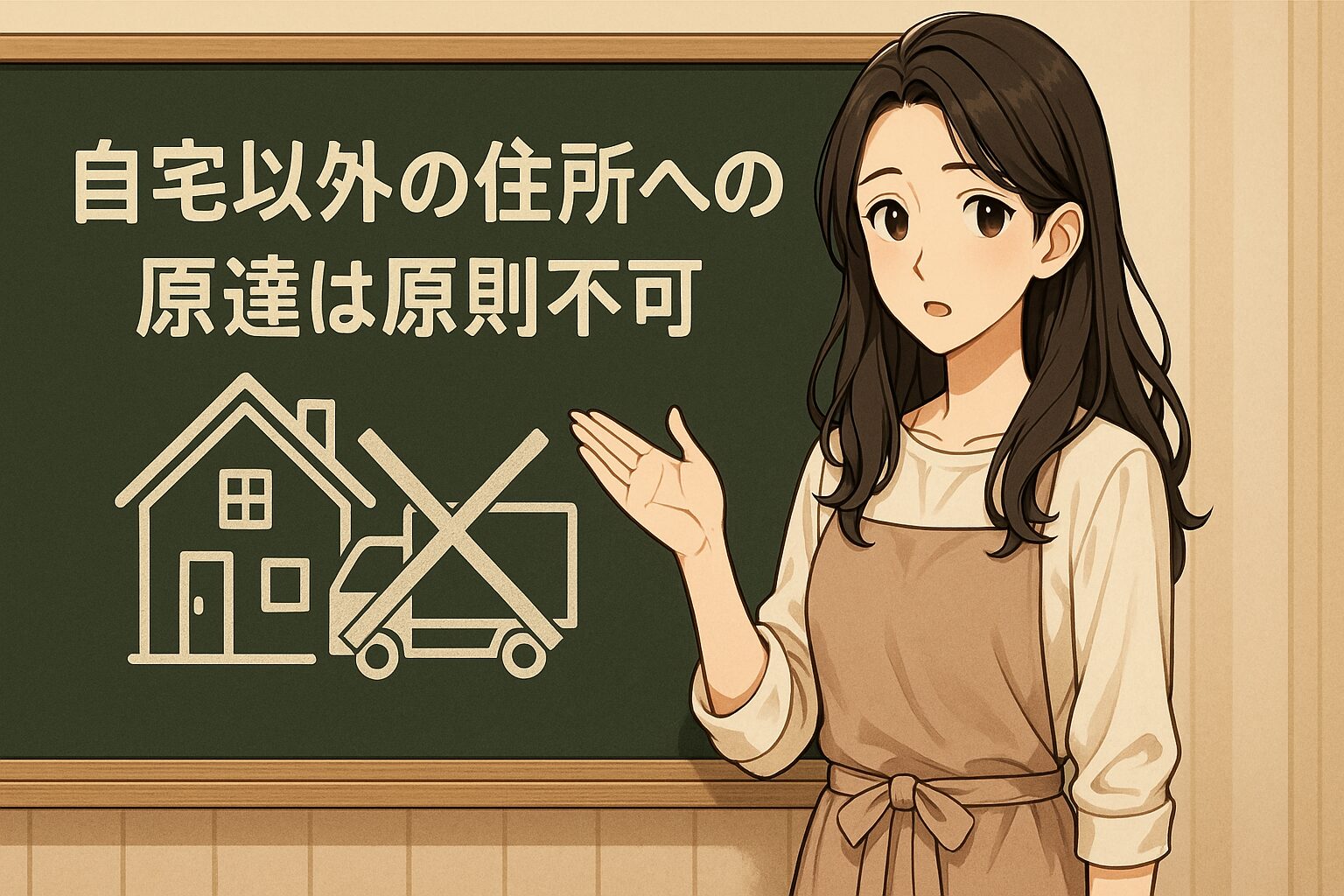 自宅以外の住所への配達は原則不可