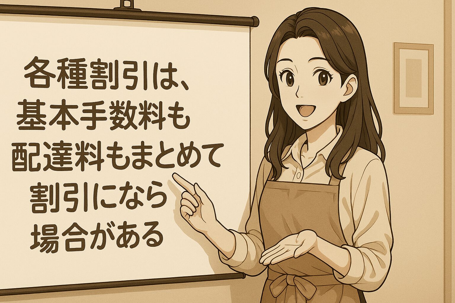 各種割引は、基本手数料も配達料もまとめて割引にならない場合がある