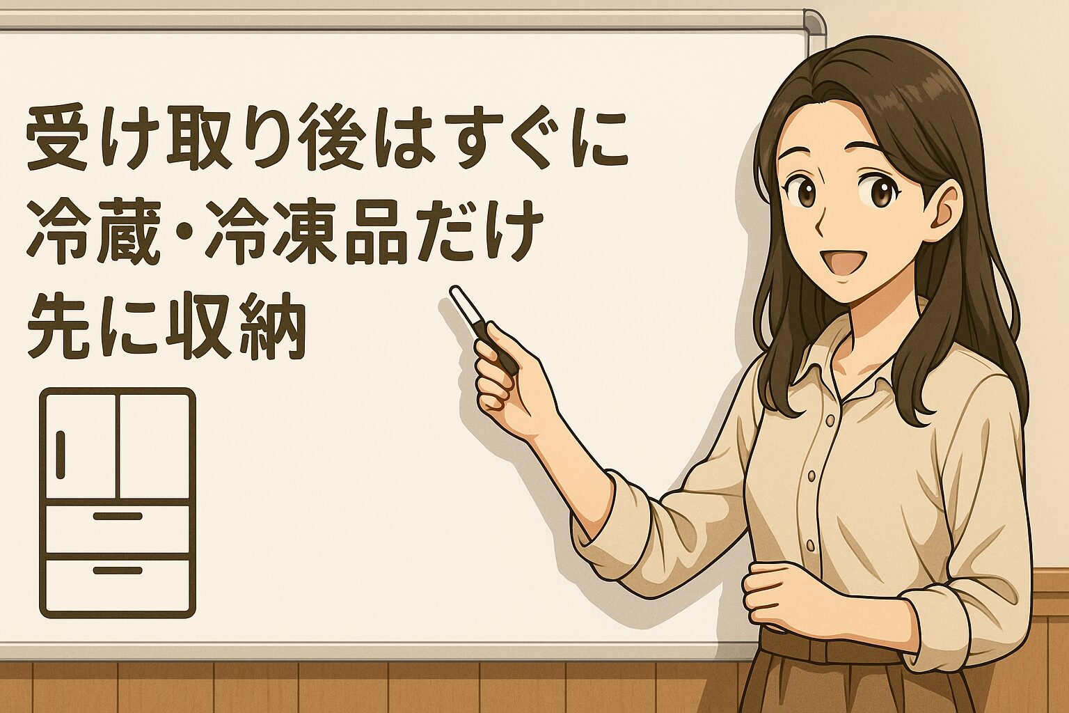 受け取り後はすぐに冷蔵・冷凍品だけ先に収納