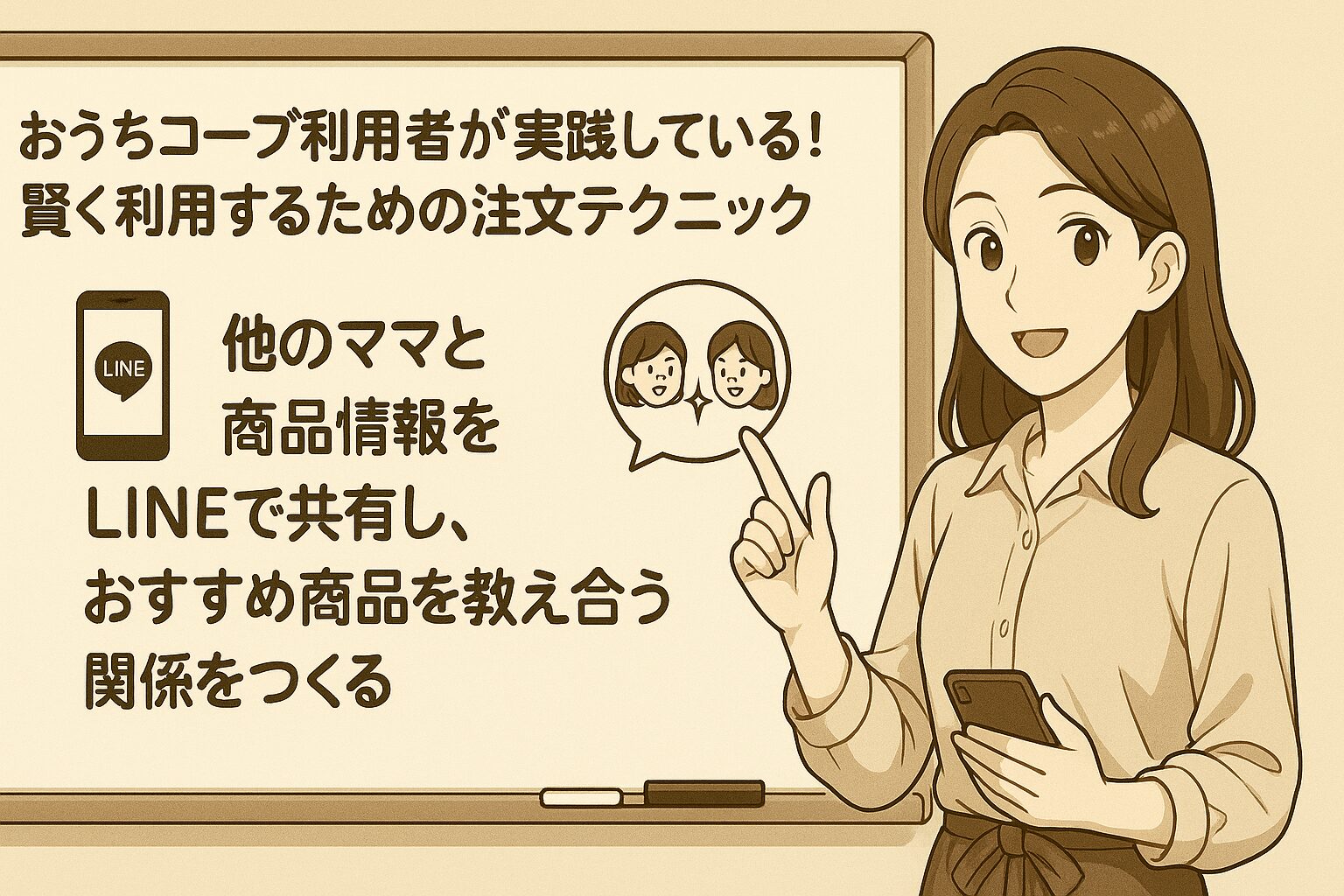他のママと商品情報をLINEで共有し、おすすめ商品を教え合う関係をつくる