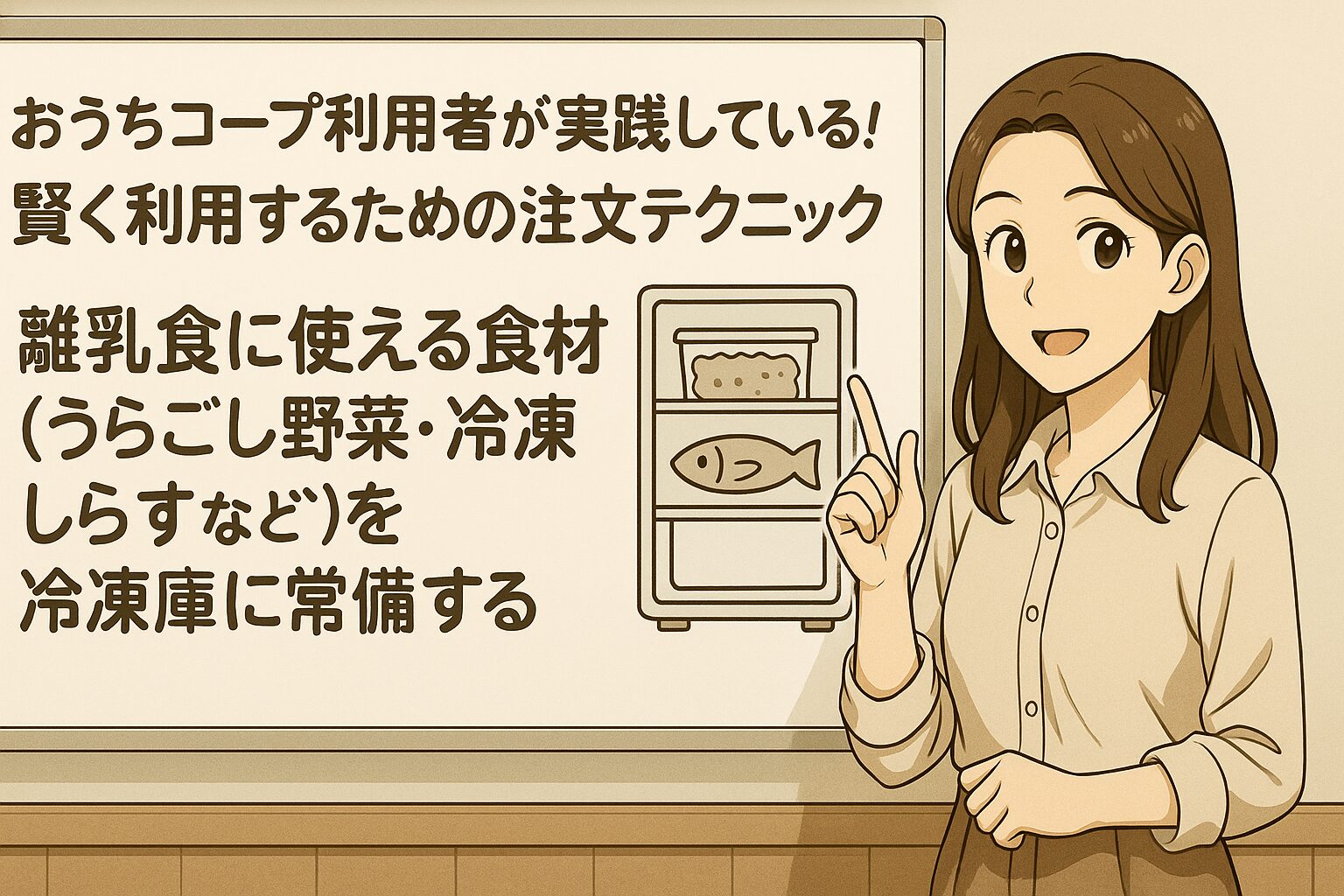 離乳食に使える食材（うらごし野菜・冷凍しらすなど）を冷凍庫に常備する