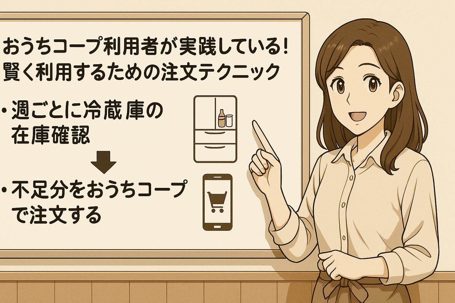 週ごとに冷蔵庫の在庫確認→不足分をおうちコープで注文する