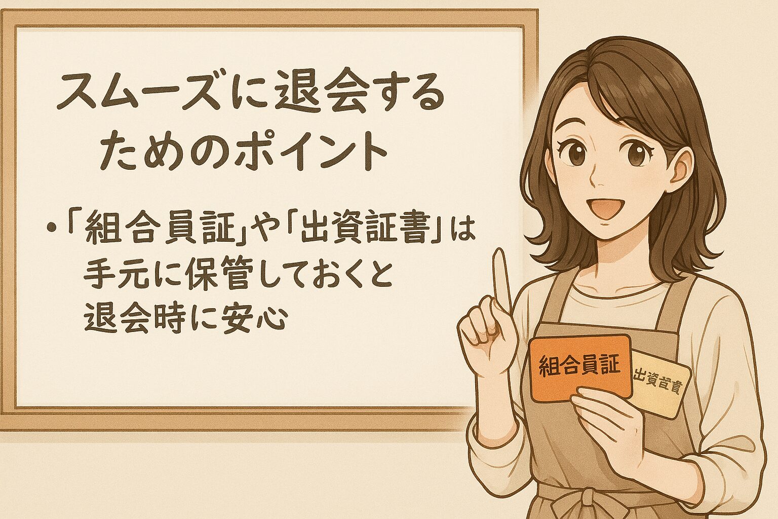 「組合員証」や「出資証書」は手元に保管しておくと退会時に安心