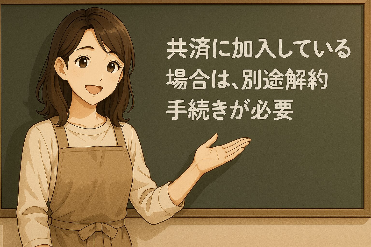 共済に加入している場合は、別途解約手続きが必要