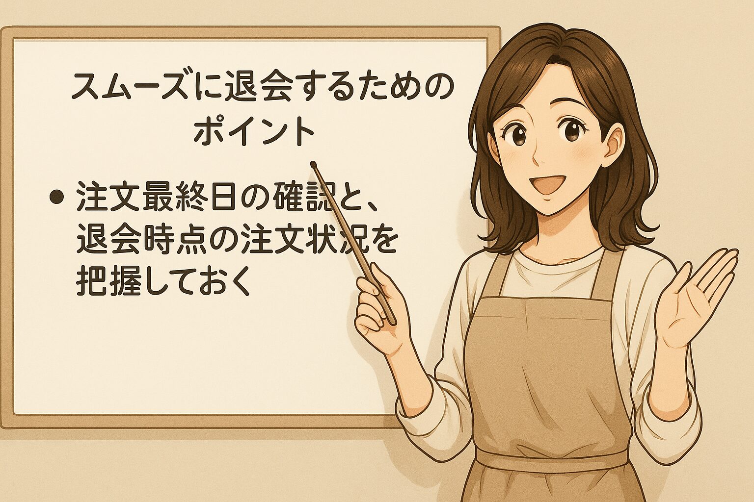 注文最終日の確認と、退会時点の注文状況を把握しておく