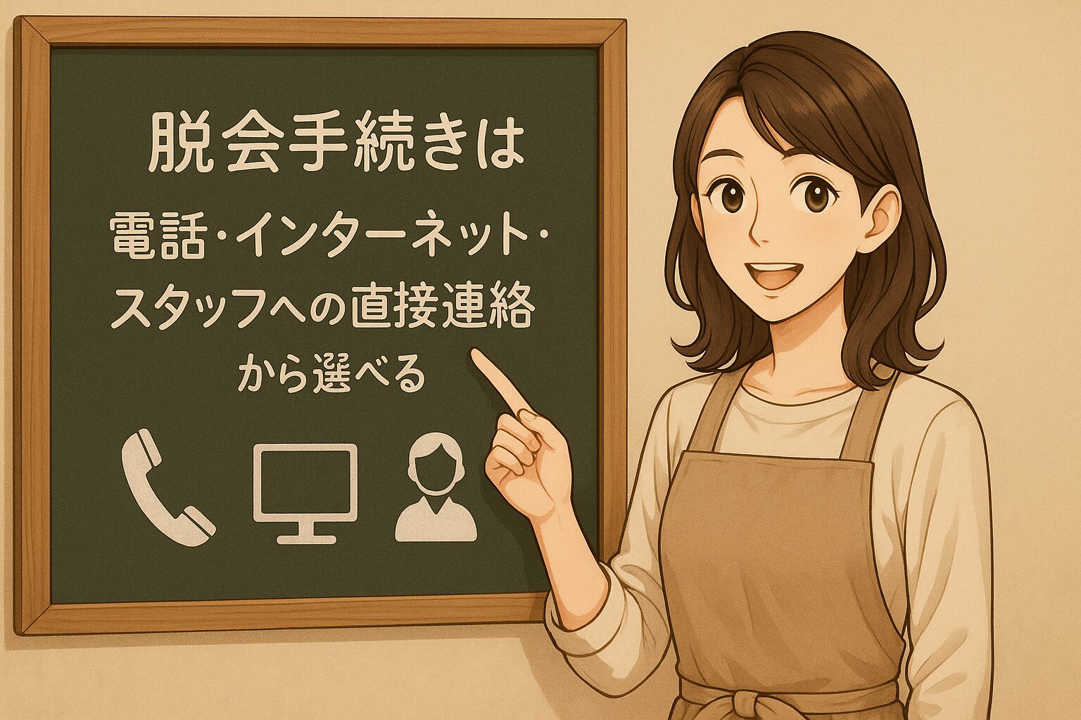 退会手続きは電話・インターネット・スタッフへの直接連絡から選べる
