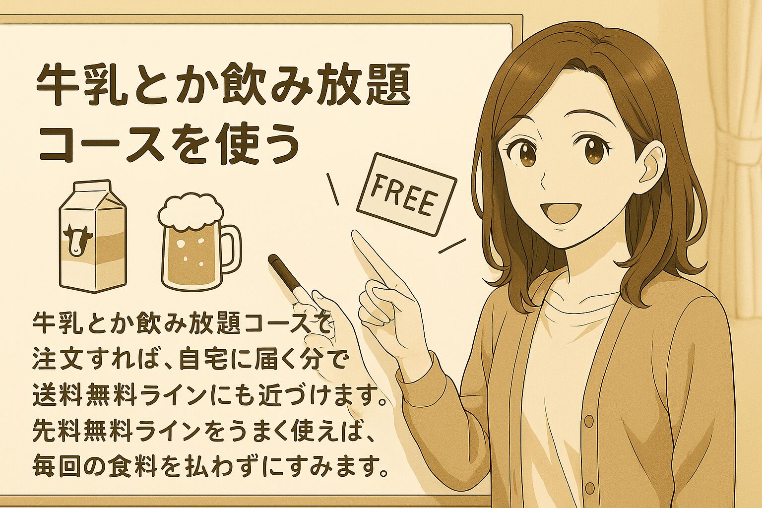 牛乳とか飲み放題コースを使う